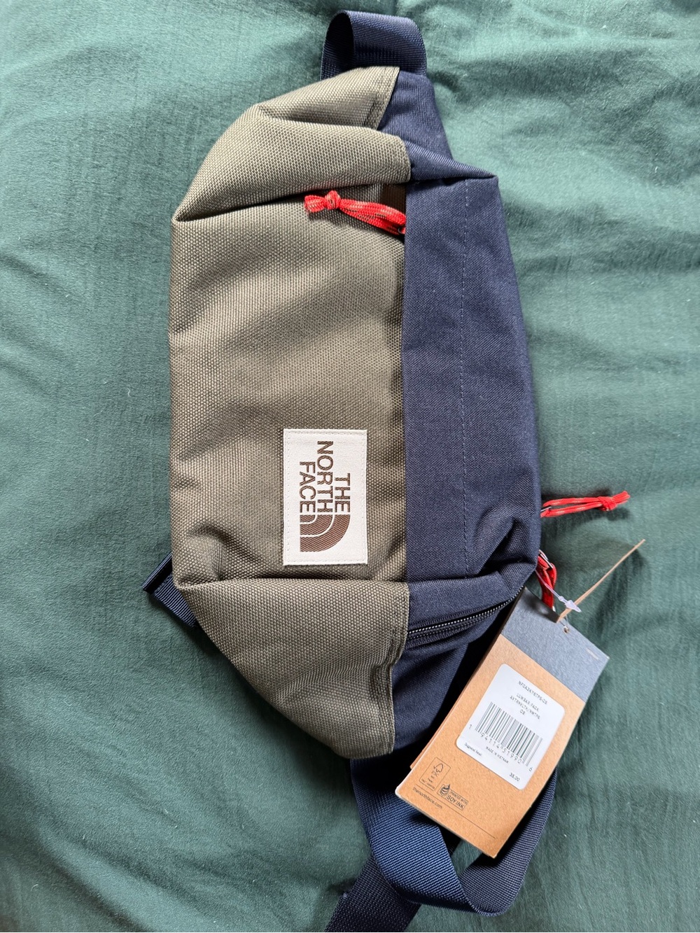 The North Face Olive & Navy Crossbody Belt Bag with Red Accents